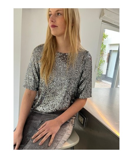 BELLITA zilver bloesje met pailletten