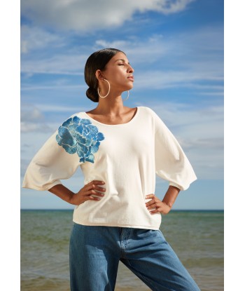 ATMOS ecru pull met blauwe...
