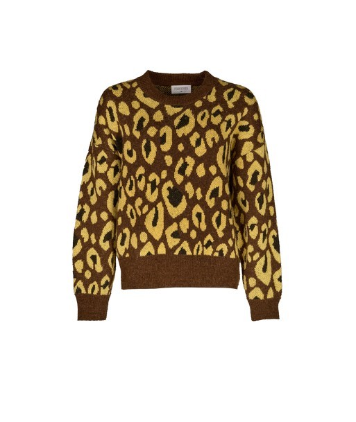 FOUR ROSES bruine pull met leopardmotief