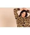 FOUR ROSES bruine pull met leopardmotief