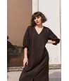 FOUR ROSES bruine maxi jurk met motief