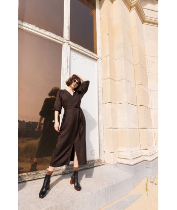 FOUR ROSES bruine maxi jurk met motief