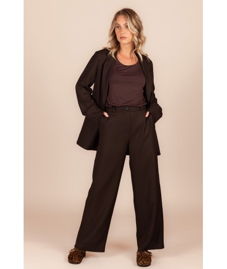 FOUR ROSES bruine broek met pied-de-poule motief
