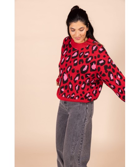 FOUR ROSES pull met rode leopardprint