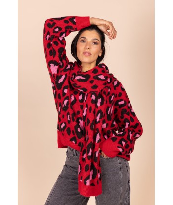 FOUR ROSES pull met rode leopardprint