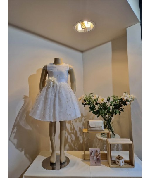 BLUE BAY ecru jurk met fijne gouden hartjes