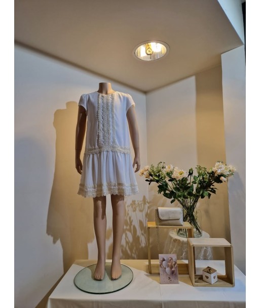 SCAPA ecru jurk met beige boorden