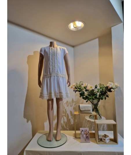 SCAPA ecru jurk met beige boorden