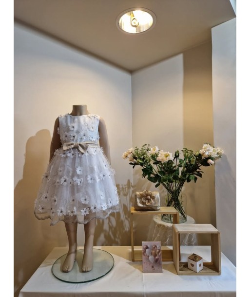 MISS LEOD ecru jurk met geborduurde bloemen