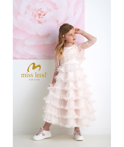MISS LEOD lange roze jurk met transparant topje