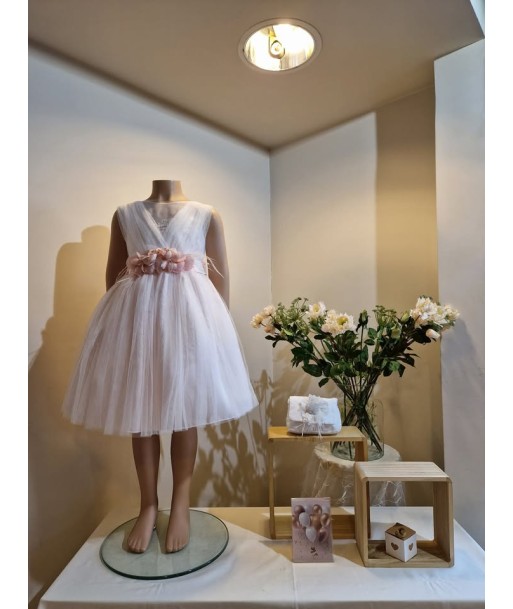 MISS LEOD lichtroze jurk met bloemenriem