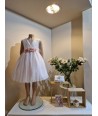 MISS LEOD lichtroze jurk met bloemenriem