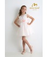 MISS LEOD lichtroze jurk met bloemenriem