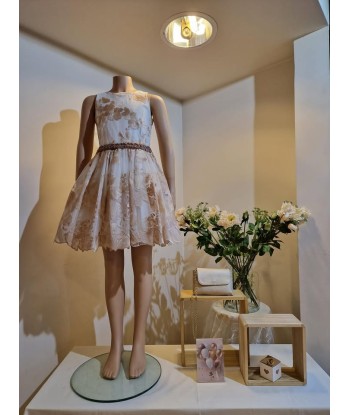 DIAMANTE BLU ecru jurk met borduringen in brons