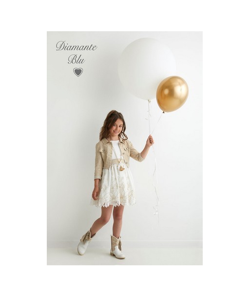 DIAMANTE BLU ecru jurk met gouden borduringen