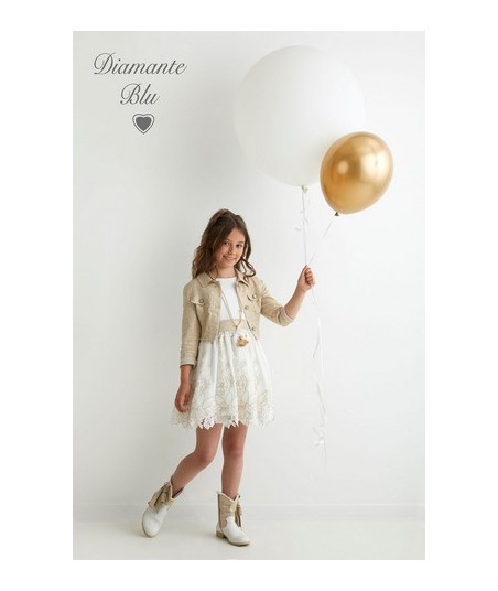 DIAMANTE BLU ecru jurk met gouden borduringen