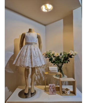 DIAMANTE BLU ecru jurk met gouden borduringen