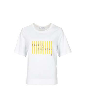 FOUR ROSES witte t-shirt met gele streep