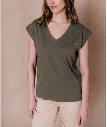 C'EST BEAU LA VIE kaki logo t-shirt