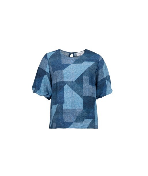 FOUR ROSES bloes met patchprint in blauwtinten