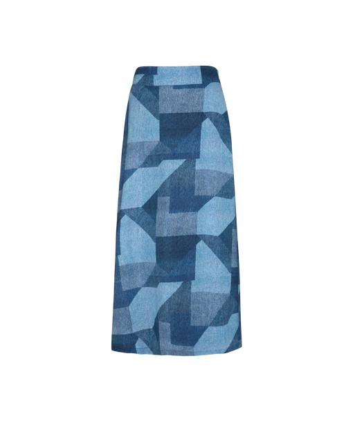 FOUR ROSES maxirok met patchprint in blauwtinten