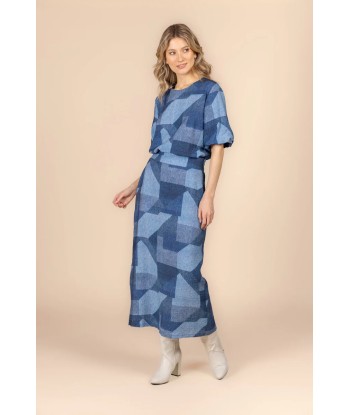 FOUR ROSES rok met blauwe vlakken