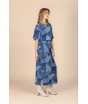 FOUR ROSES maxirok met patchprint in blauwtinten
