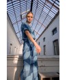 FOUR ROSES maxirok met patchprint in blauwtinten