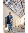 FOUR ROSES maxirok met patchprint in blauwtinten