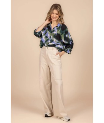 FOUR ROSES bloesje met kaki en lila print