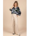 FOUR ROSES bloesje met print in kaki en lila