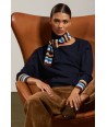 ATMOS fijn blauw pulletje met gestreepte manchette + sjaaltje