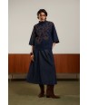 ATMOS blauwe pull met bruine bloemapplicatie