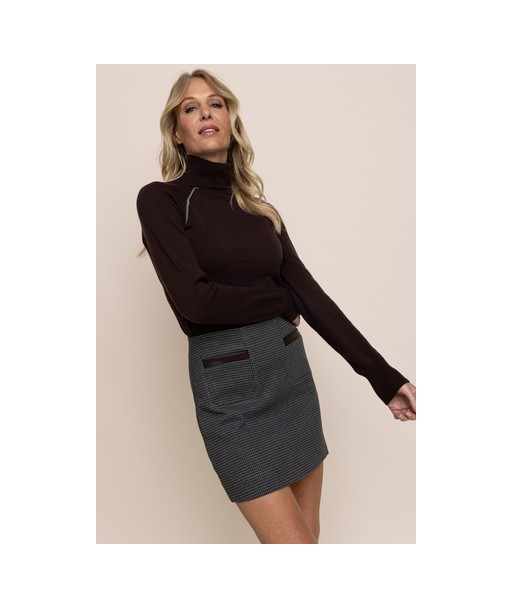 AC fijne pull met opstaande kraag bruin + grijs