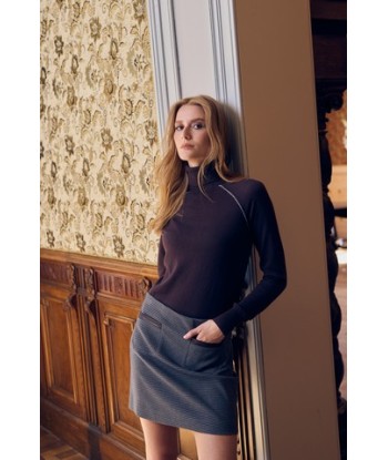 AC fijne pull met opstaande kraag bruin + grijs