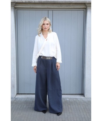 BELLITA brede blauwe broek in lichte velours