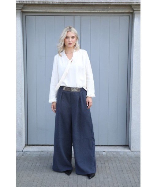 BELLITA brede blauwe broek in lichte velours