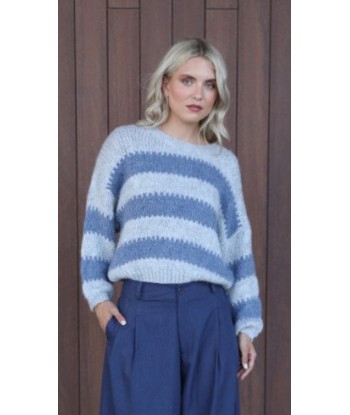 BELLITA grijze pull met blauwe strepen