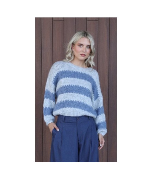 BELLITA grijze pull met blauwe strepen