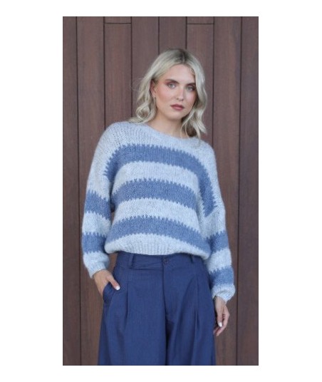 BELLITA grijze pull met blauwe strepen