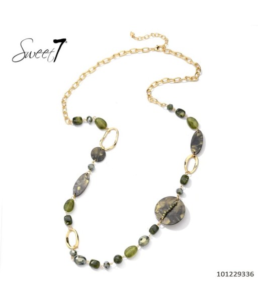 SWEET7 lange ketting met kaki accenten
