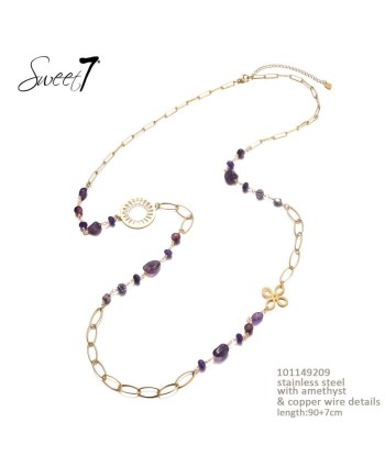 SWEET7 lange ketting met lila stenen