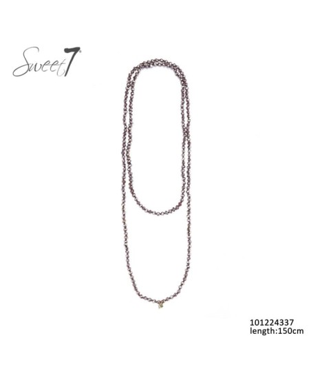 SWEET7 lange ketting met chocoladekleurige glaskralen