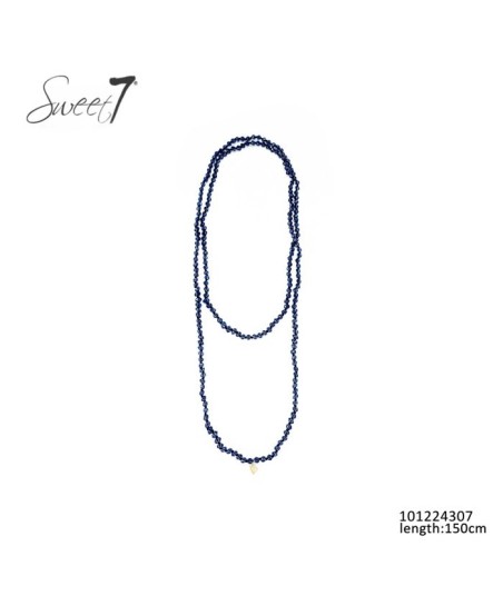 SWEET7 lange ketting met blauwe glaskralen