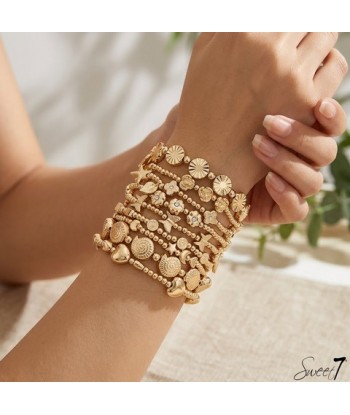 SWEET7 set van 9 goudkleurige armbanden