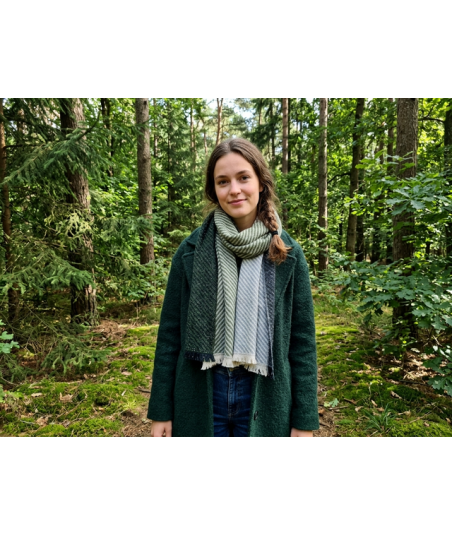 Sjaal met kaki, grijs en lichtblauw