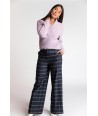 FOUR ROSES donkerblauwe rechte broek met ruiten