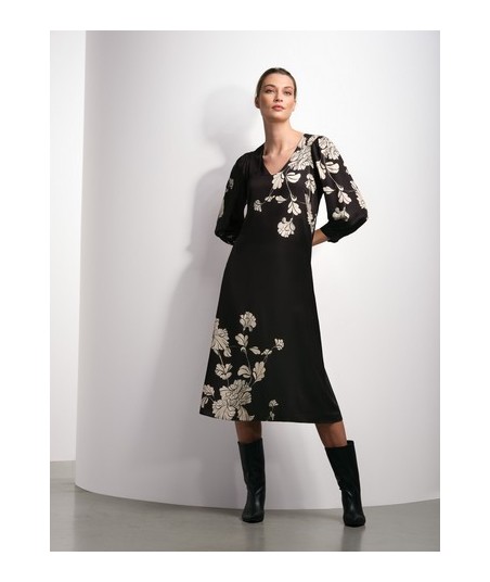 ATMOS zwarte jurk met beige print