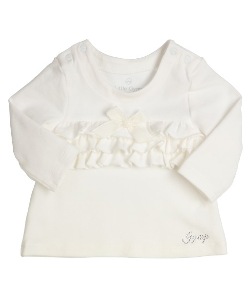GYMP ecru t-shirt met vooraan frullen