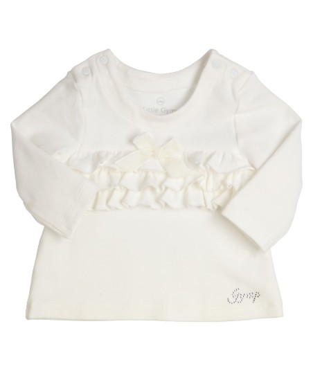 GYMP ecru t-shirt met vooraan frullen